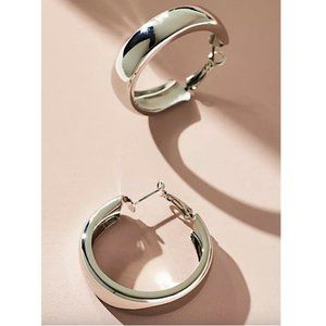 NEW ~ Anthropologie Mini Classic Wide Silver Hoop Earrings